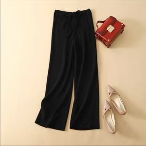 NEW Black High Waist Drawstring Ribbed Wide Leg Lounge Pants